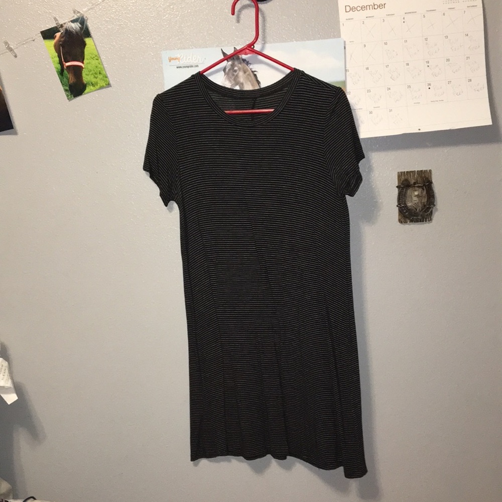Black striped t-shirt dress.